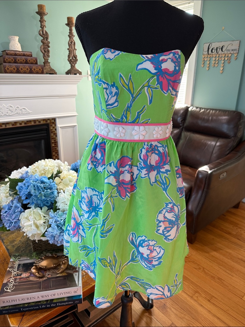 Lilly Pulitzer Green Tossed Strapless Floral Langley Dress